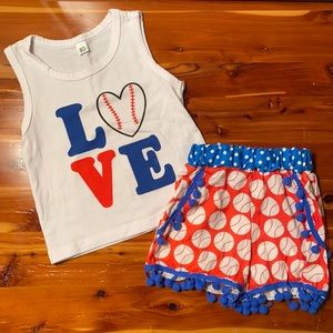 Girls 12-18 months Red White and Blue Love Softball Outfit